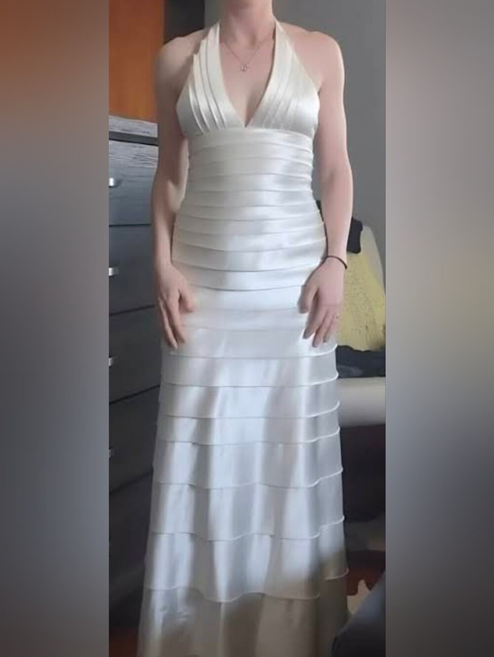 BCBG White Tiered Satin Evening Dress - Women size 6
